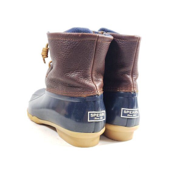 Sperry Womens Size 8.5 Saltwater Duck Boots Brown & Navy Waterproof - Picture 4 of 9